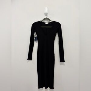 Aritzia Black Long Sleeve V-Neck Dress
